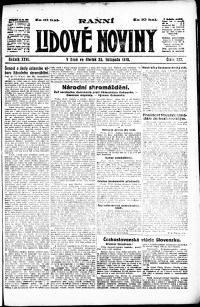 Lidov noviny z 28.11.1918, edice 1, strana 1