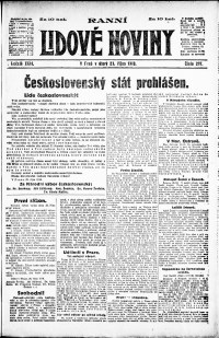 Lidov noviny z 29.10.1918, edice 1, strana 1