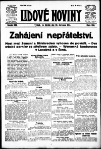 Lidov noviny z 30.7.1914, edice 1, strana 1