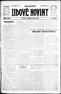 Lidov noviny z 30.10.1919, edice 1, strana 1