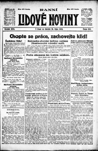 Lidov noviny z 31.10.1918, edice 1, strana 1